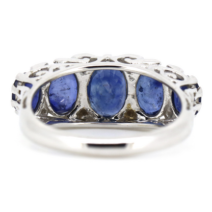 White Gold Oval cut Blue Sapphire and Diamond Decorative Band Ring