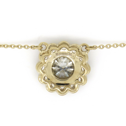 Yellow Gold and Diamond Halo Pendant Necklace