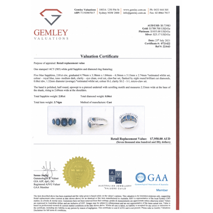 White Gold Oval cut Blue Sapphire and Diamond Decorative Band Ring