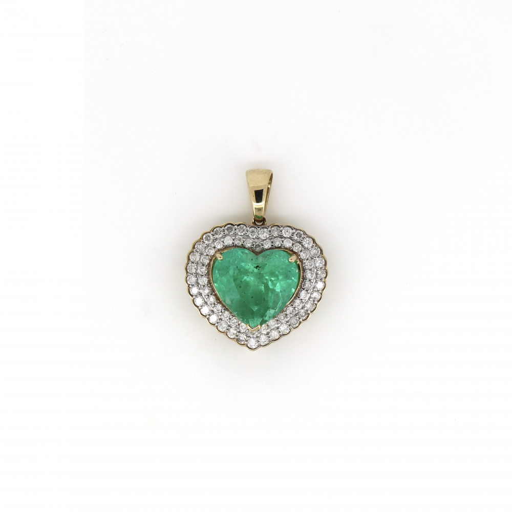 6.15ct Heart-Shaped Colombian Emerald Ring with Diamond Halo