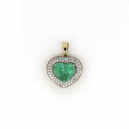 6.15ct Heart-Shaped Colombian Emerald Ring with Diamond Halo