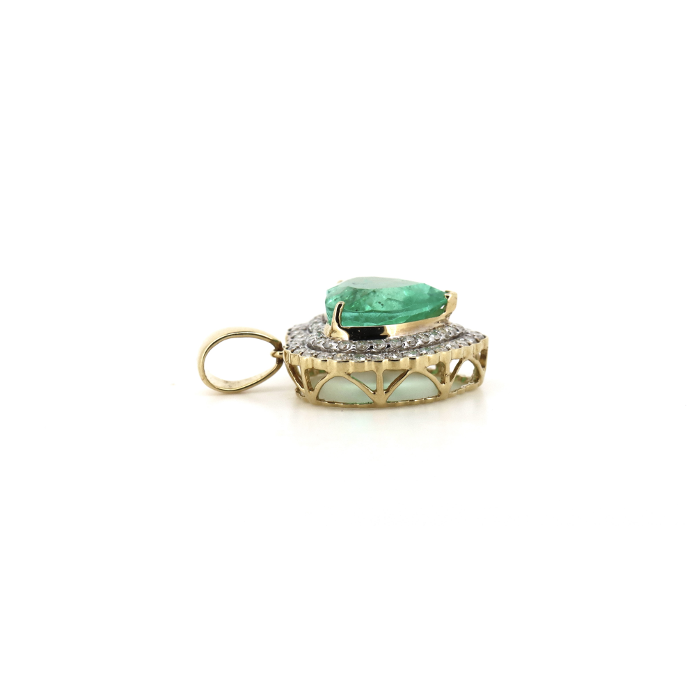 6.15ct Heart-Shaped Colombian Emerald Ring with Diamond Halo