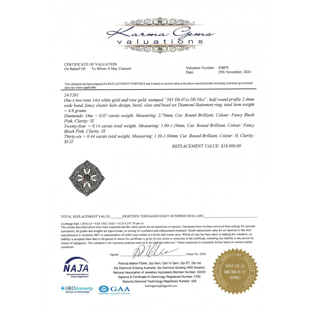 White/Rose Gold Fancy Pink Diamond Decorative Ring