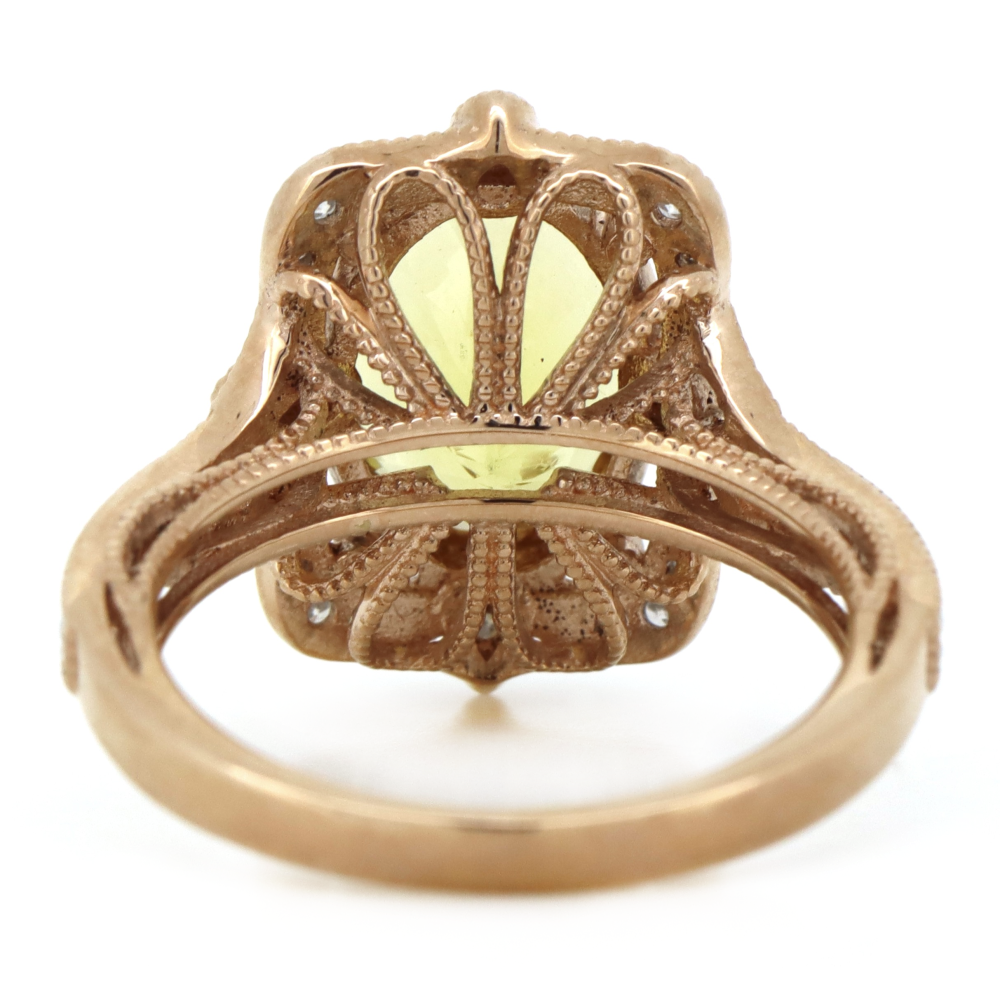 2.36ct Rose Gold Heliodor and Diamond Antique Inspired Ring