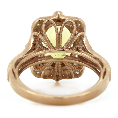 2.36ct Rose Gold Heliodor and Diamond Antique Inspired Ring