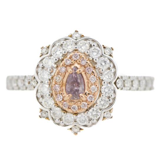 White/Rose Gold Pink Diamond Double Halo Ring