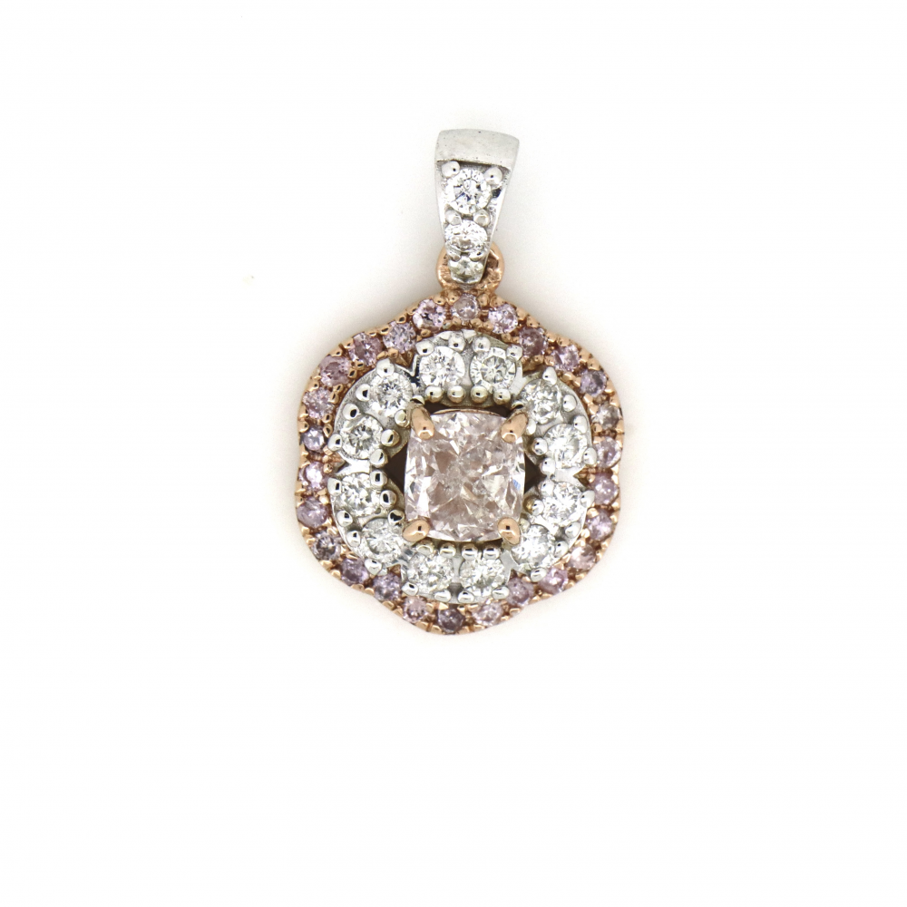 White & Rose Gold Pink Diamond Cluster Pendant