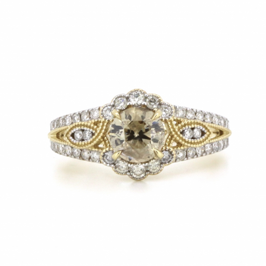 Champagne Diamond Halo Filigree Ring