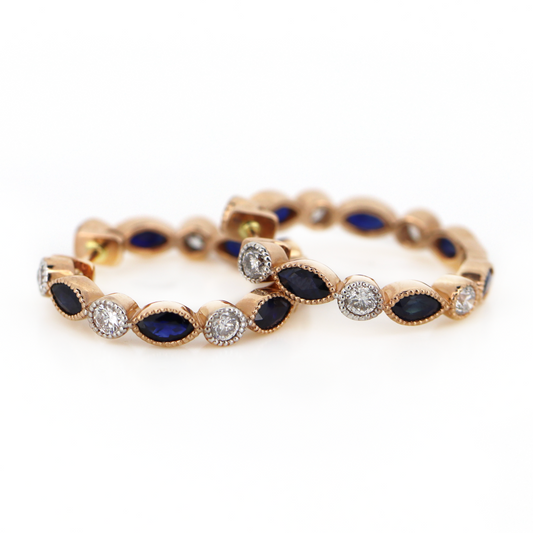 Rose Gold Sapphire and Diamond Huggies Earrings