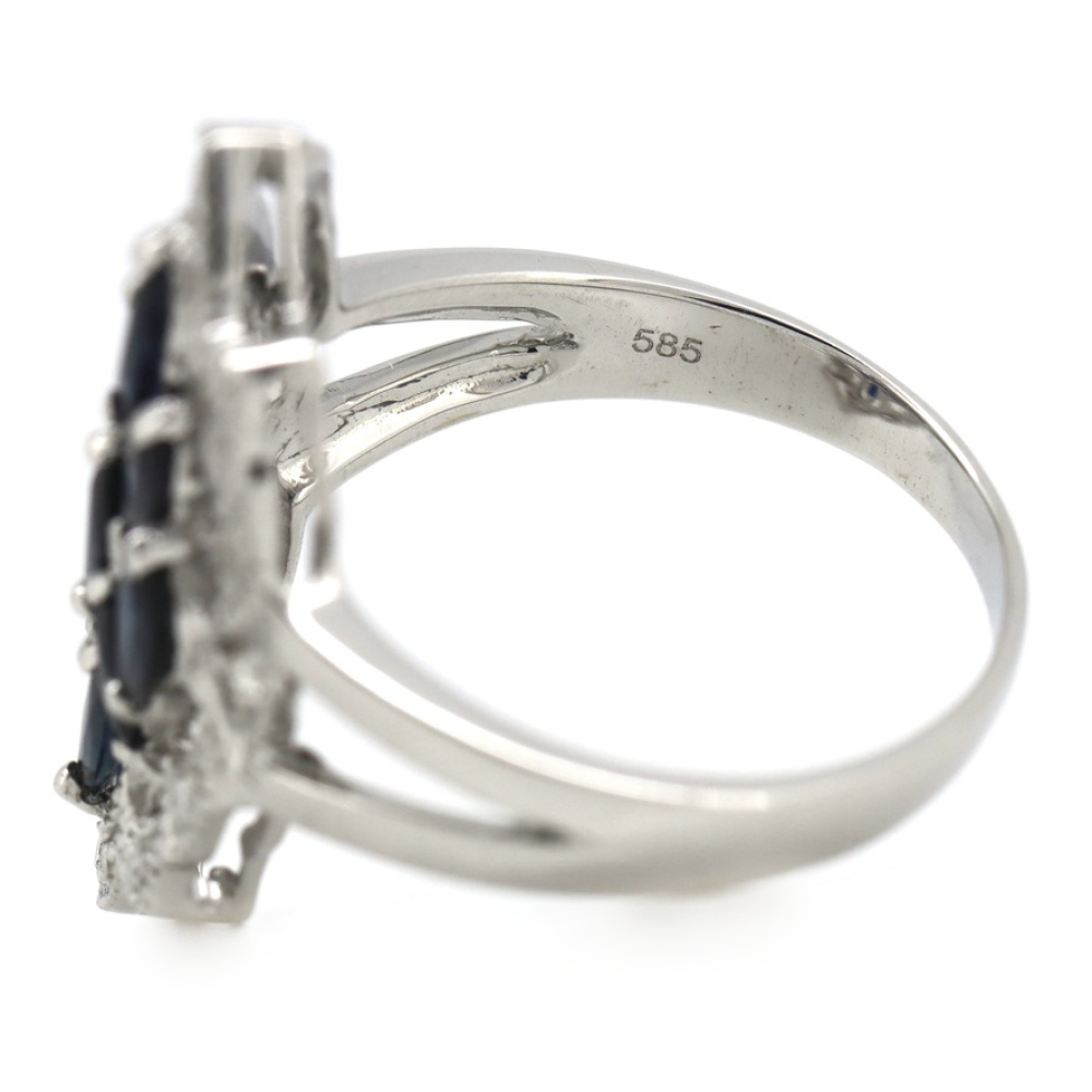 White Gold Blue Sapphire and Diamond Art Deco Inspired Ring