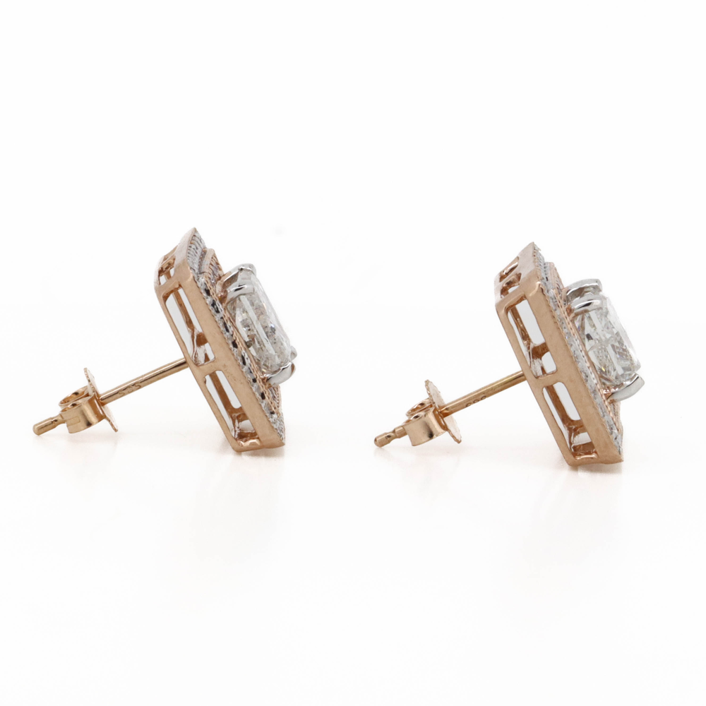 Rose Gold, Diamond and Fancy Pink Diamond, Halo Earrings