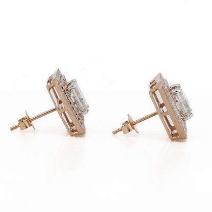 Rose Gold, Diamond and Fancy Pink Diamond, Halo Earrings