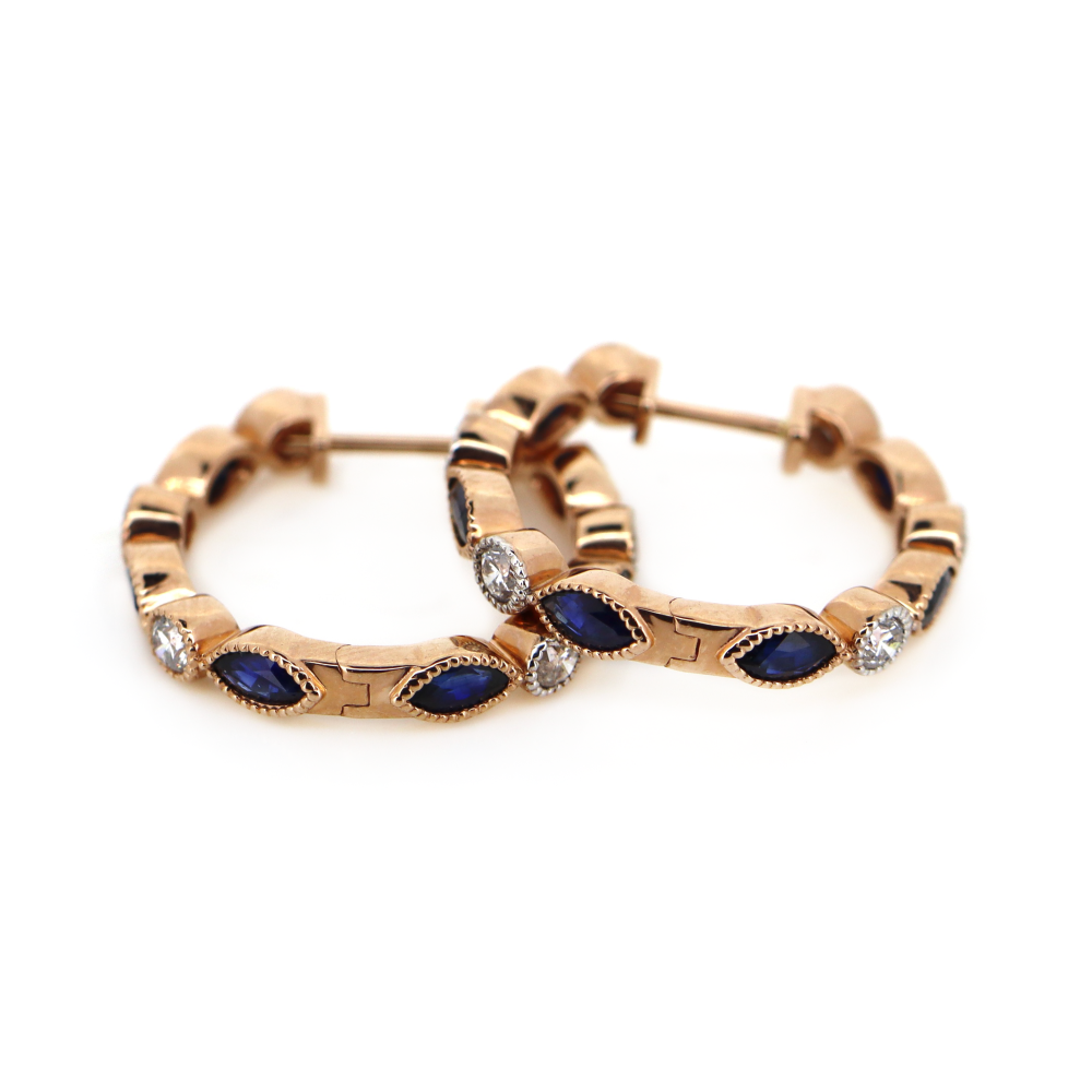Rose Gold Sapphire and Diamond Huggies Earrings