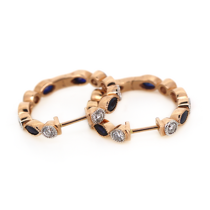 Rose Gold Sapphire and Diamond Huggies Earrings