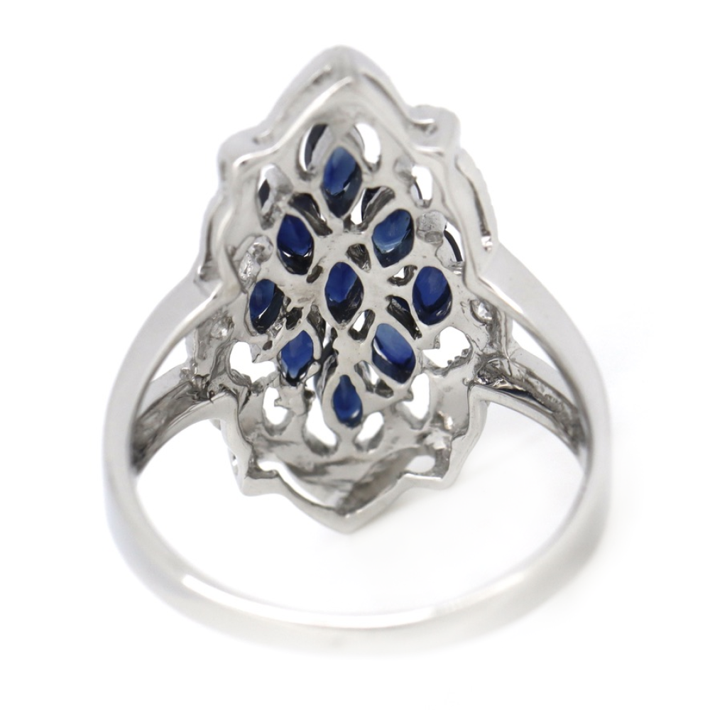 White Gold Blue Sapphire and Diamond Art Deco Inspired Ring