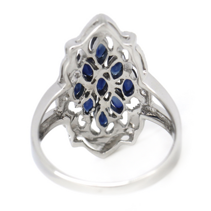 White Gold Blue Sapphire and Diamond Art Deco Inspired Ring