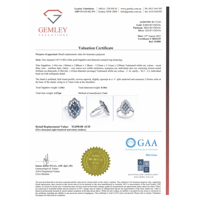 White Gold Blue Sapphire and Diamond Art Deco Inspired Ring