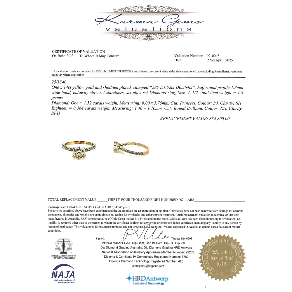 Yellow Gold Princess Cut Diamond Ring