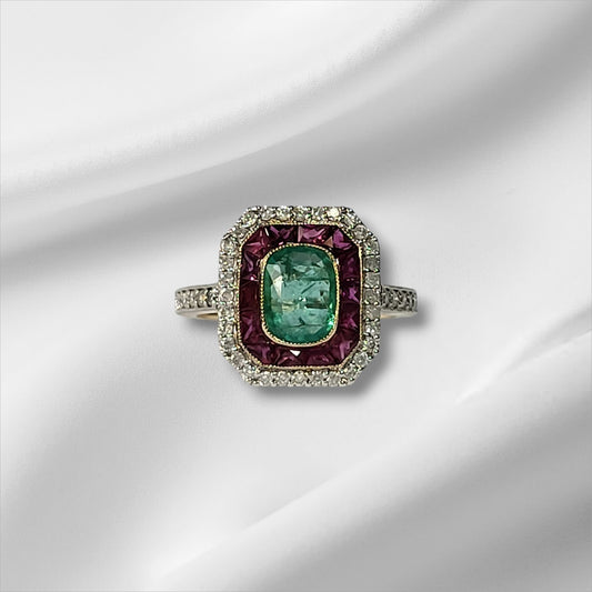 Emerald, Diamond and Ruby Ring