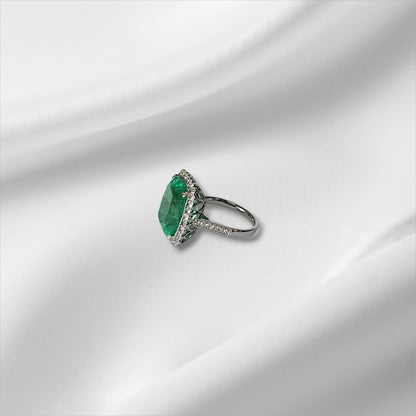 12.59ct Colombian Emerald and Diamond Halo Ring