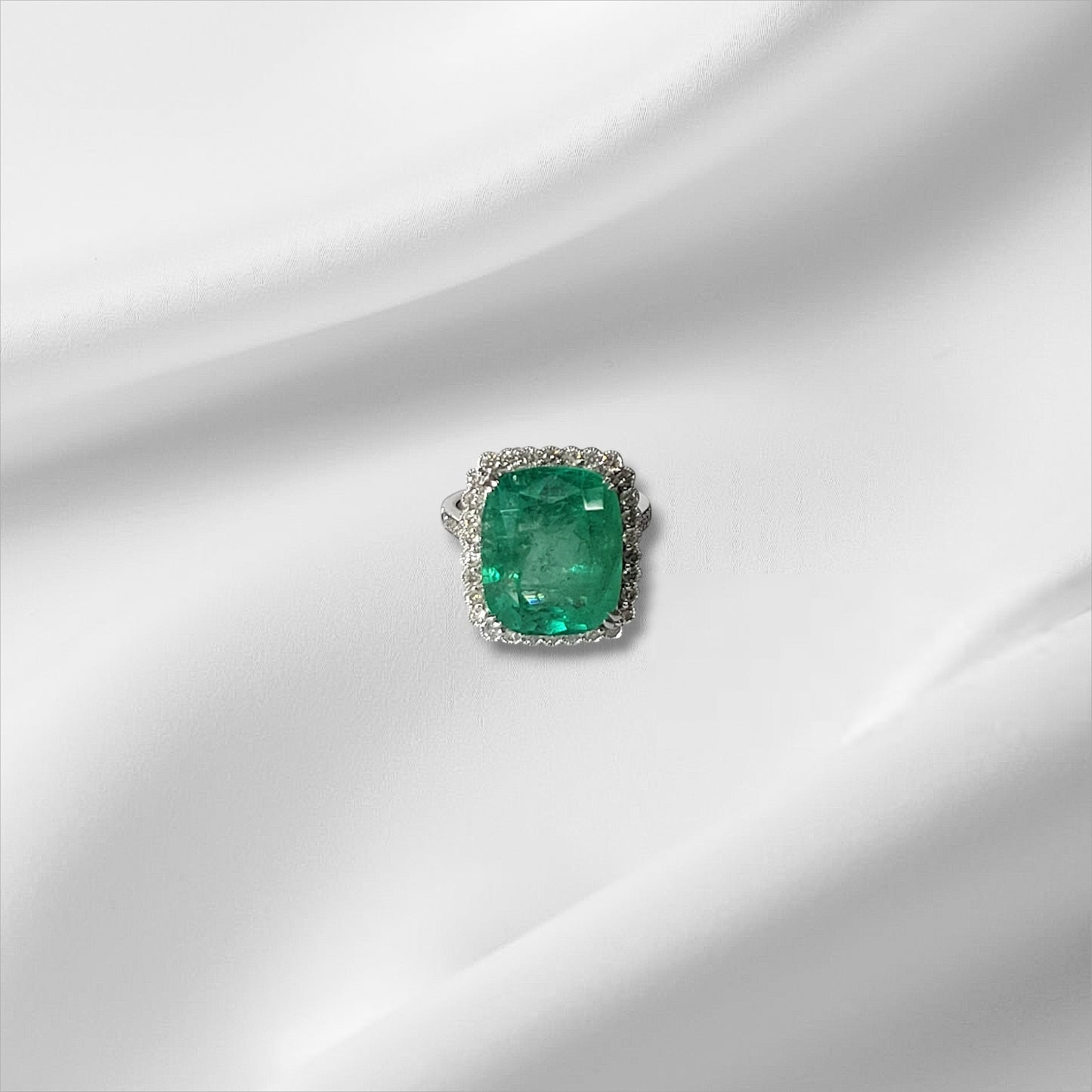 12.59ct Colombian Emerald and Diamond Halo Ring