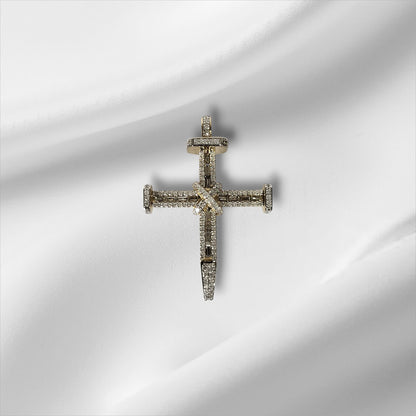 Yellow and White Gold Diamond Nail Crucifix Pendant