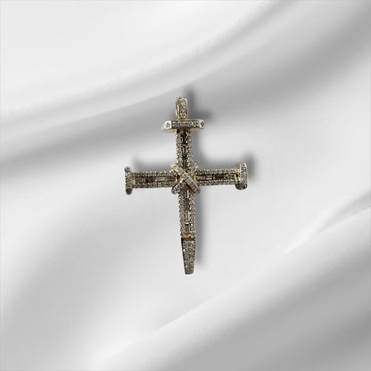 Yellow and White Gold Diamond Nail Crucifix Pendant