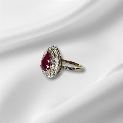 Ruby and Diamond Pear Cut Double Halo Ring