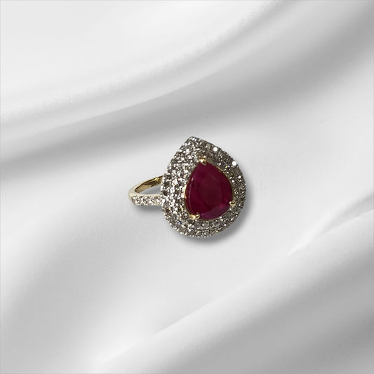 Ruby and Diamond Pear Cut Double Halo Ring