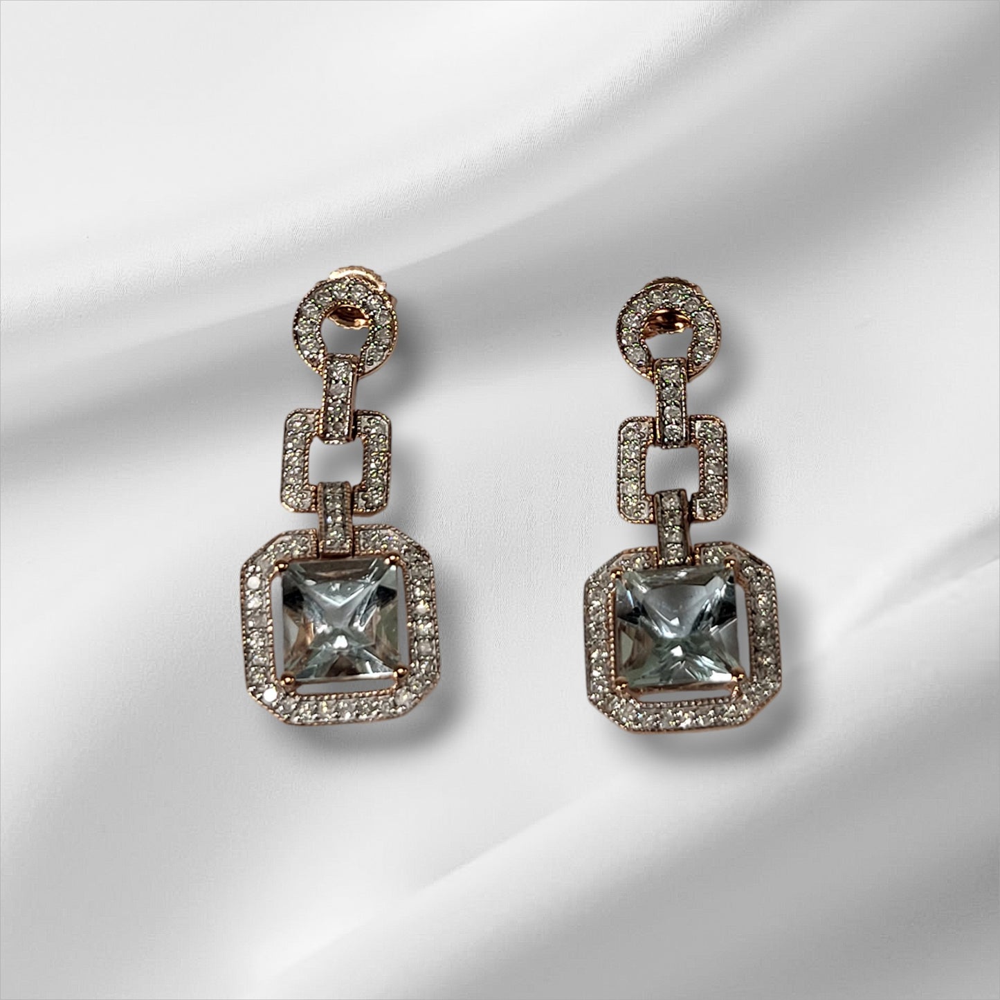 Rose Gold Aquamarine and Diamond Drop Earrings