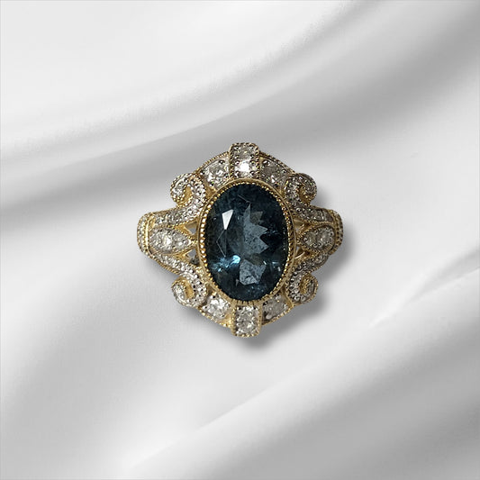 Santa  Maria Aquamarine and Diamond Antique Style Ring