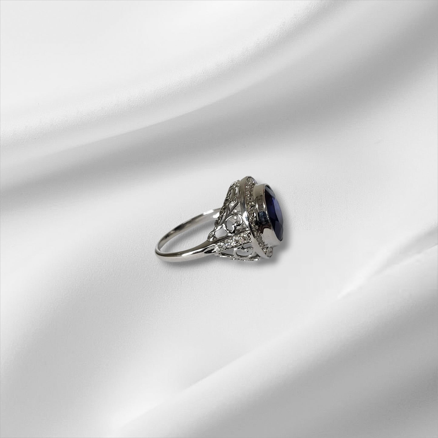 Blue Ceylon Sapphire and Diamond Cocktail Ring