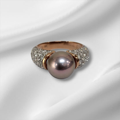 Purple Cultured South Sea Pearl and Diamond Statement Ring