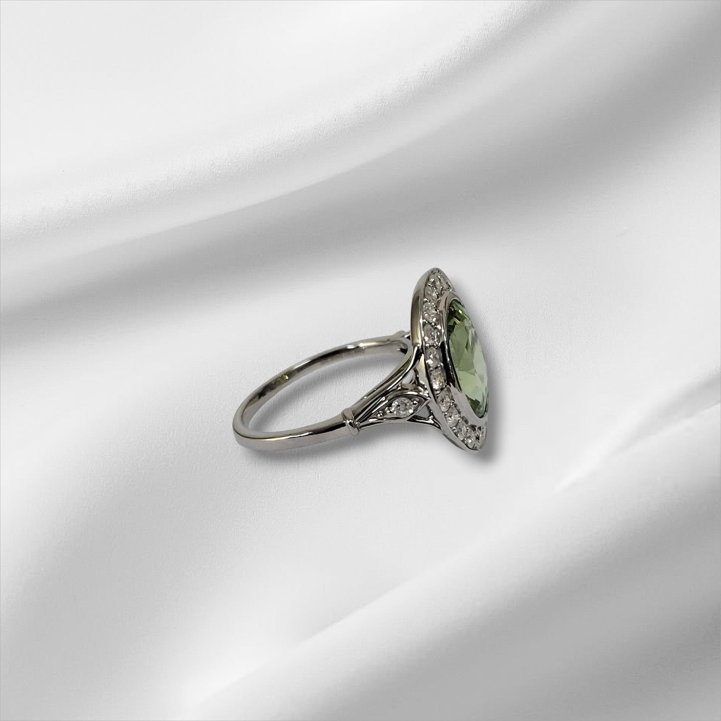 Green Tourmaline and Diamond Halo Ring