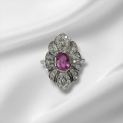 Pink Sapphire and Diamond Antique Style Ring