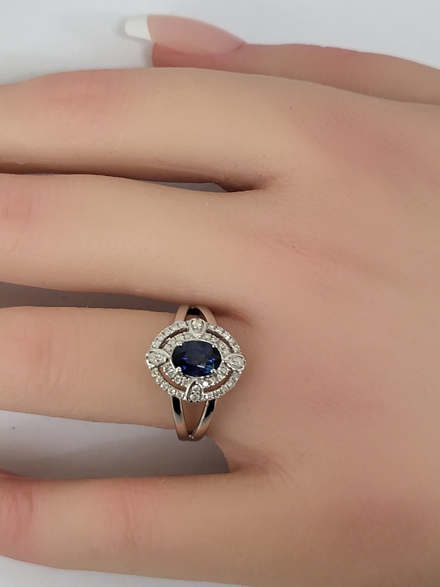 Sapphire and Diamond Double Halo Statement Ring