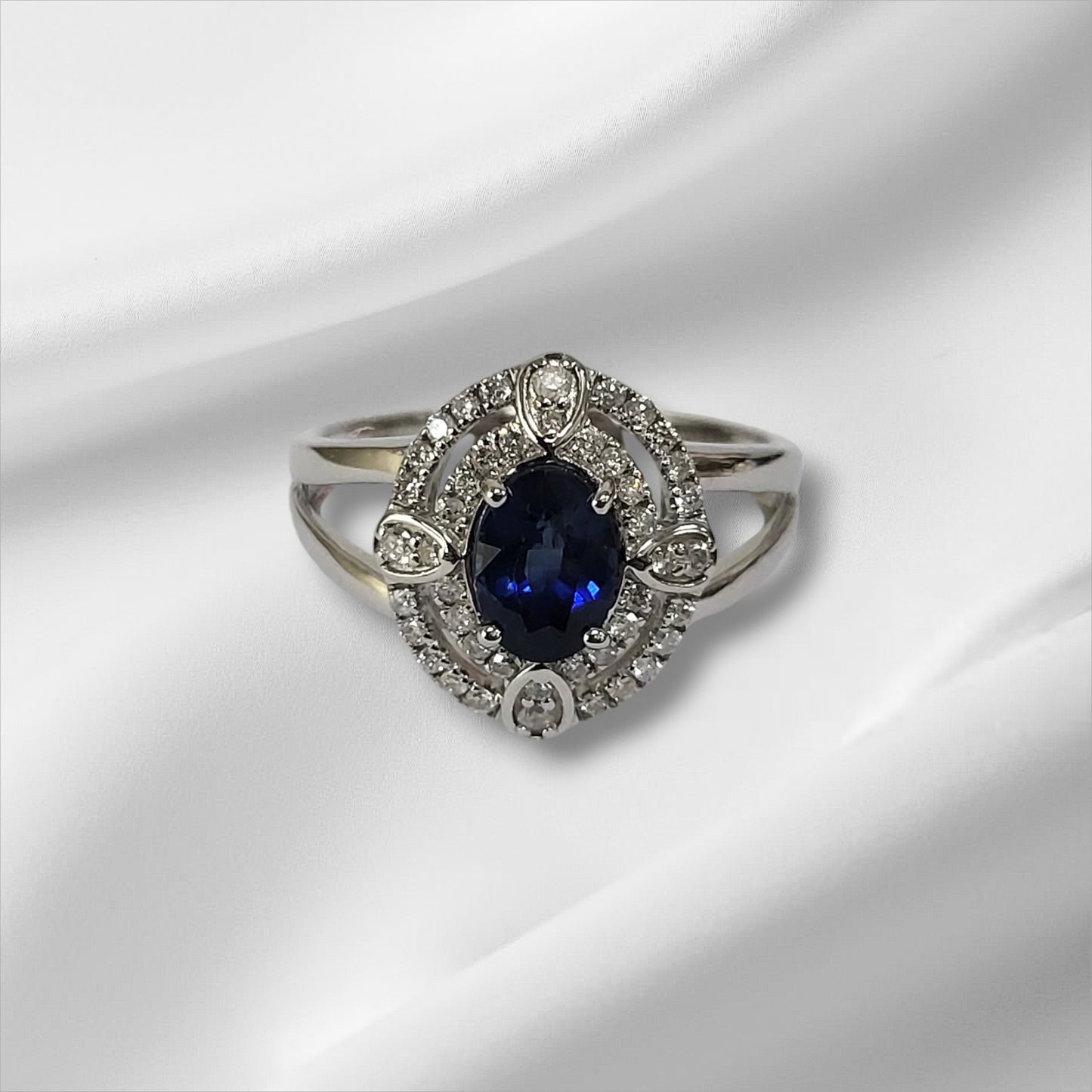 Sapphire and Diamond Double Halo Statement Ring