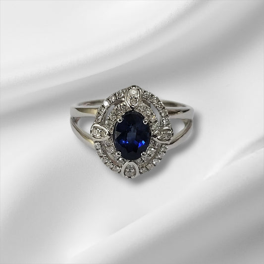 Sapphire and Diamond Double Halo Statement Ring