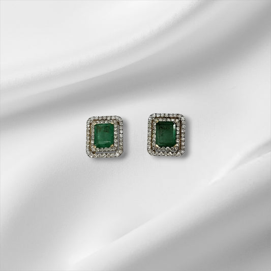 Emerald and Diamond Double Halo Stud Earrings