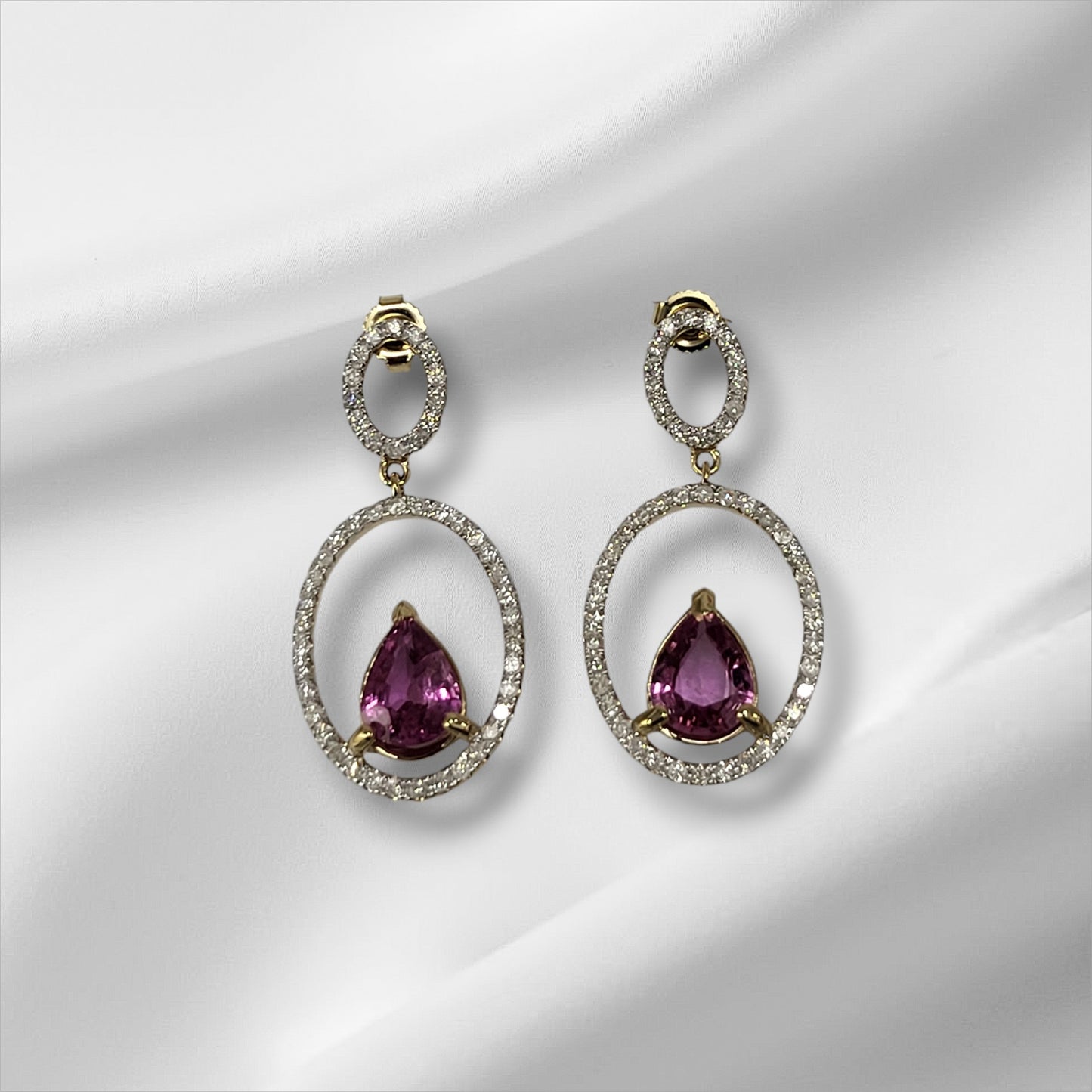 Pink Sapphire and Diamond Double Hoop Drop Earrings