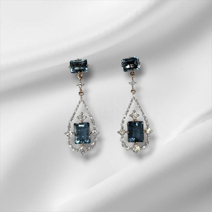 Rose Gold Aquamarine and Diamond Double Drop Earrings