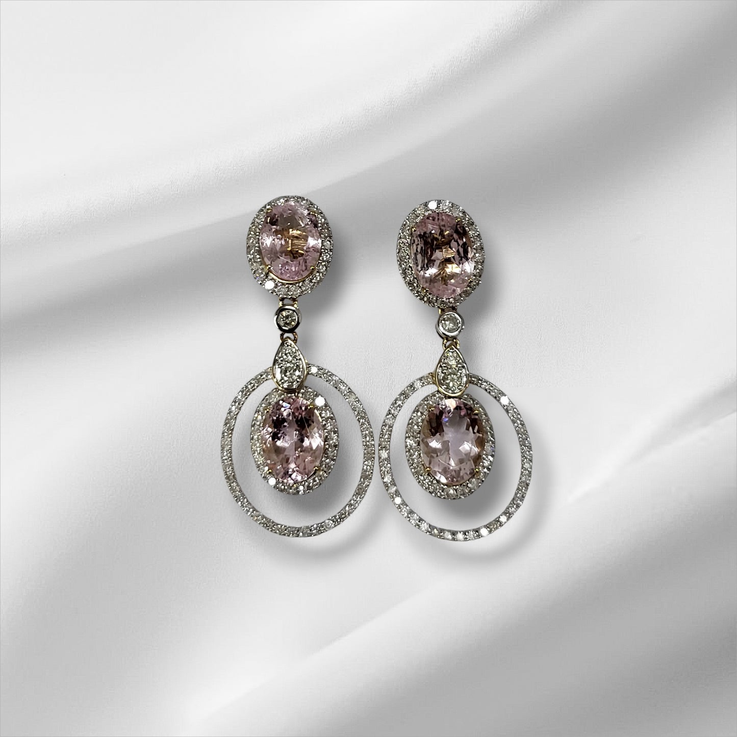 Morganite and Diamond Double Halo Drop Earrings