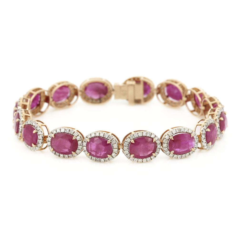 Rose Gold Burmese Ruby & Diamond Halo Bracelet