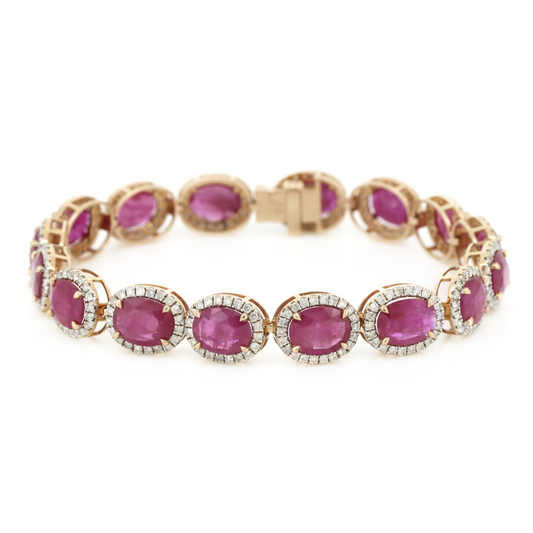 Rose Gold Burmese Ruby & Diamond Halo Bracelet