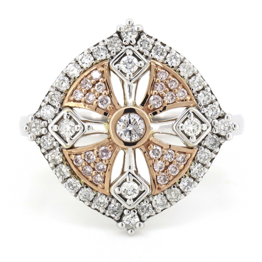 White/Rose Gold, Fancy Pink Diamond and Diamond, Decorative Ring