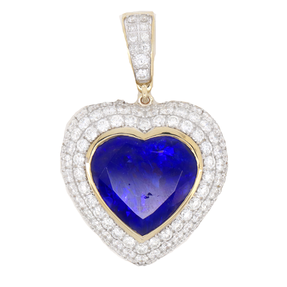 White Gold, 15.52ct Tanzanite and Diamond Cluster Heart Pendant