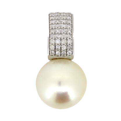 White Gold Cream Cultured South Sea Pearl and Diamond Pendant