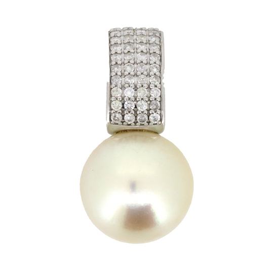 White Gold Cream Cultured South Sea Pearl and Diamond Pendant
