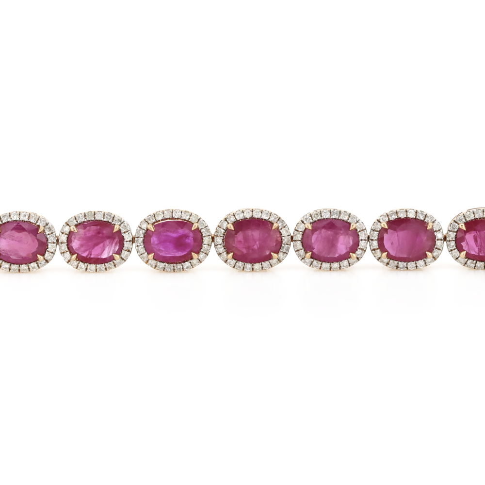 Rose Gold Burmese Ruby & Diamond Halo Bracelet