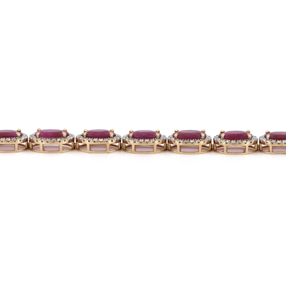 Rose Gold Burmese Ruby & Diamond Halo Bracelet